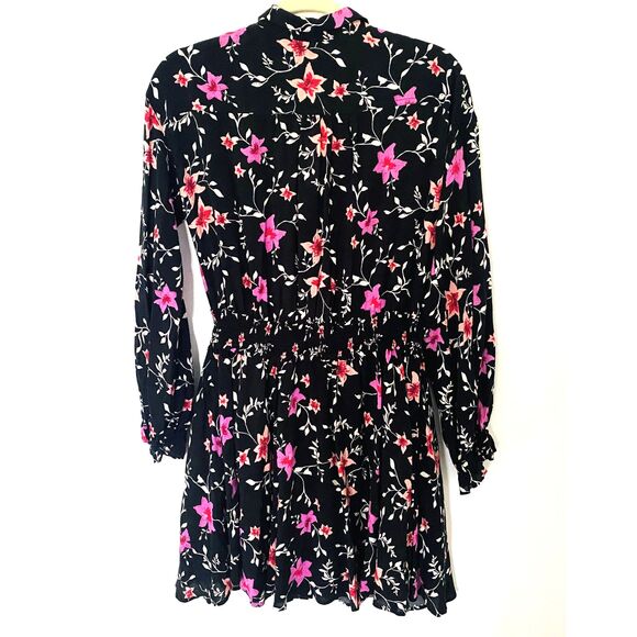 NWT Free People Black Combo Lighten Up Long Sleeve Belted Collared Mini Dress S - Picture 3 of 15